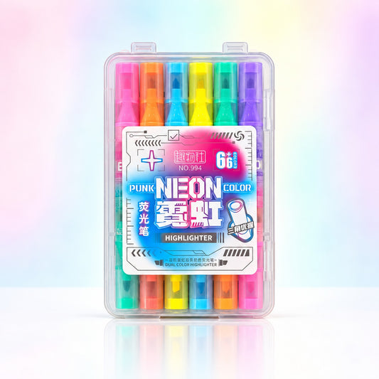 6-Piece Neon Dual-Color Highlighter Set with Storage Case