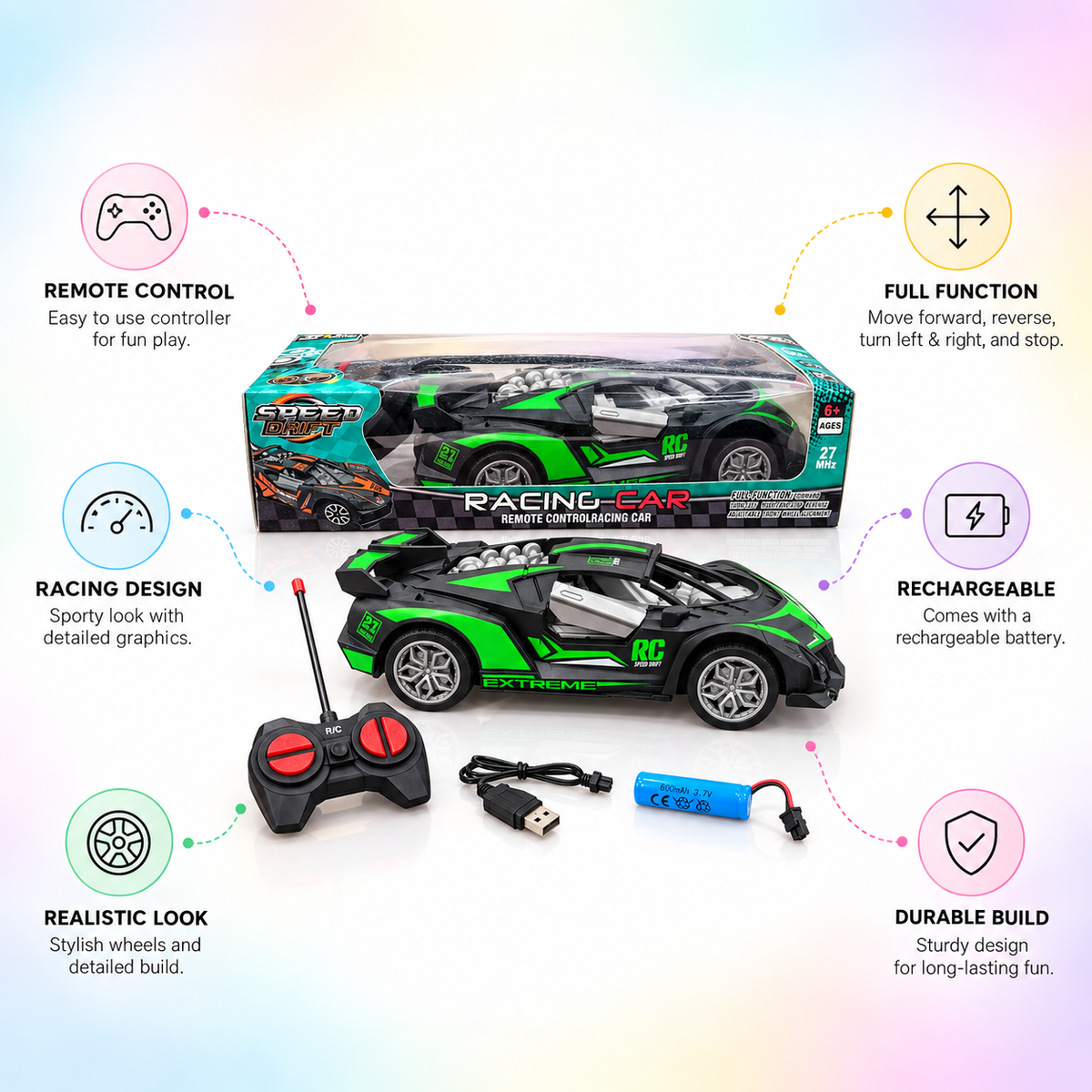 Speed Drift RC Racing Car for Kids-| Rechargeable Remote Control Car