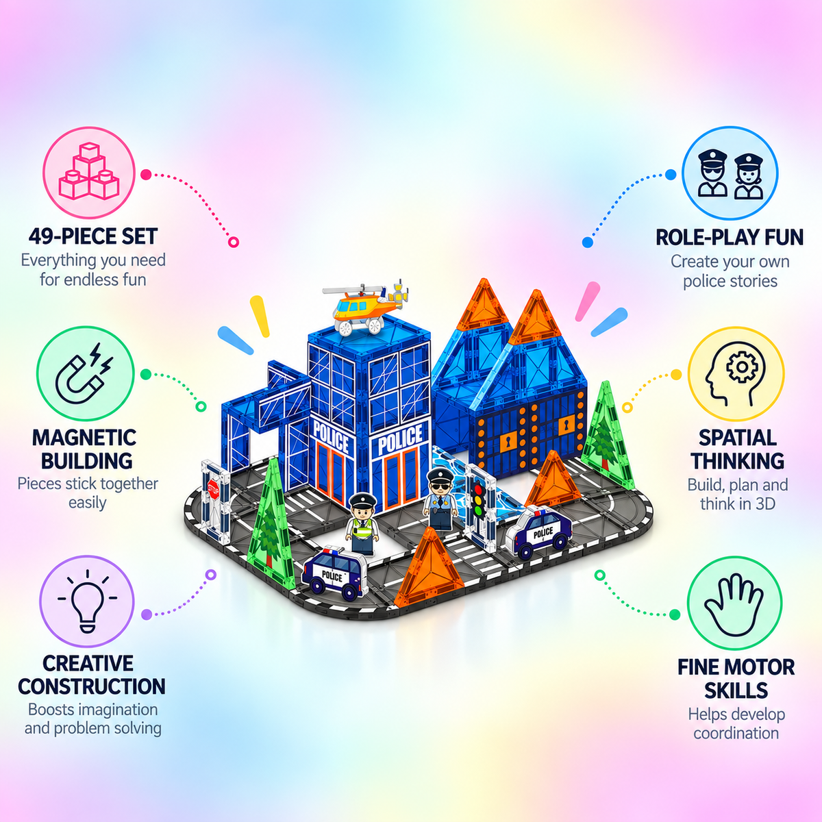 Magic Magnetic Blocks - Police Station (49 Pieces)