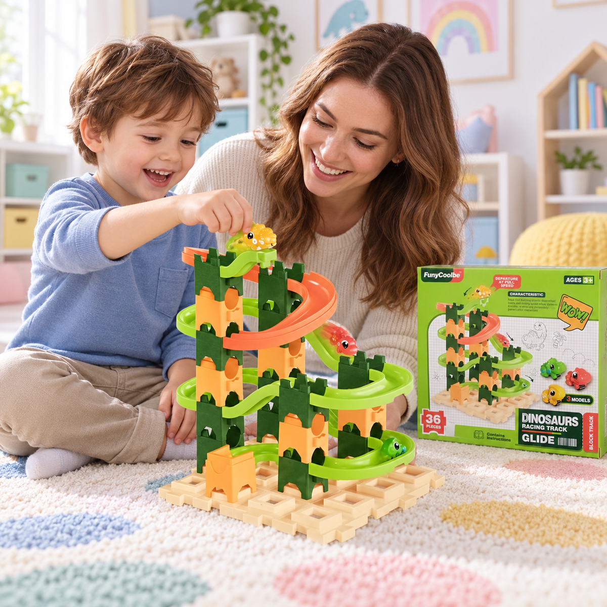 Dinosaurs Racing Track – DIY Building Block Track Set