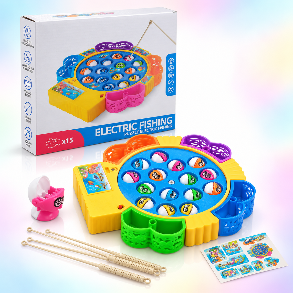 Electric Fishing Game for Kids – 15-Piece Musical Fishing Toy