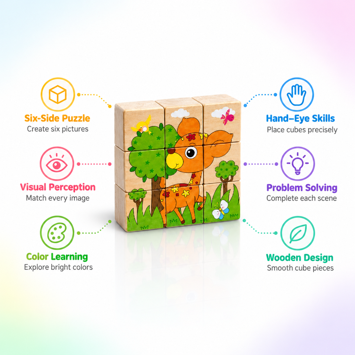 6-Side Wooden Cube Puzzle