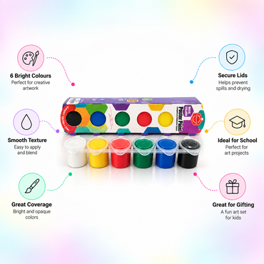 6 Bright Colours Poster Paint Set – 25ml Tempera & Gouache Paints