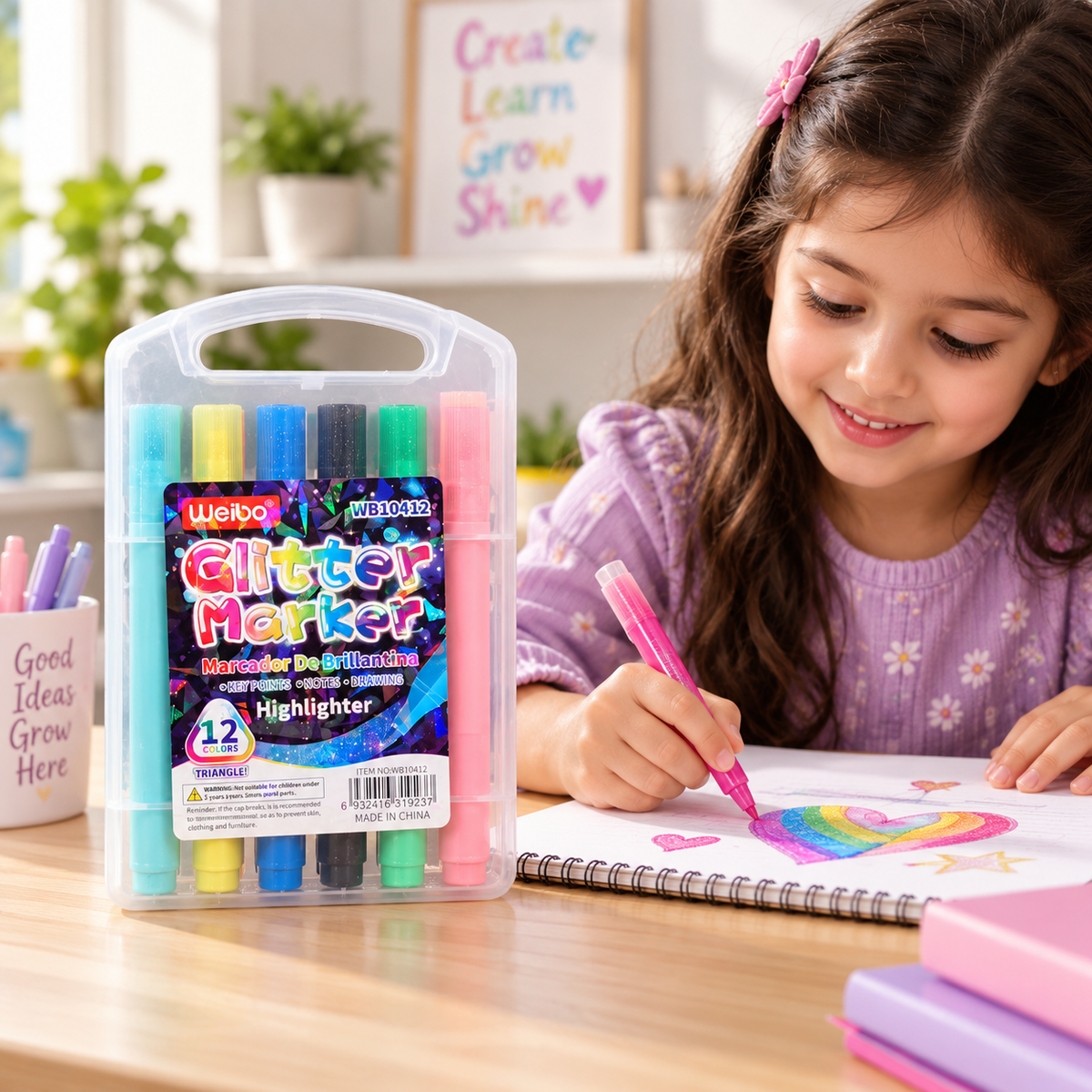 Weibo Glitter Marker Set – 12 Colors