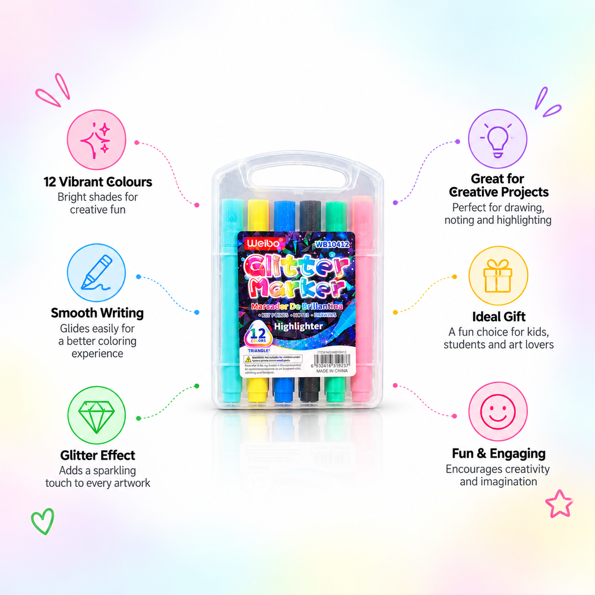 Weibo Glitter Marker Set – 12 Colors