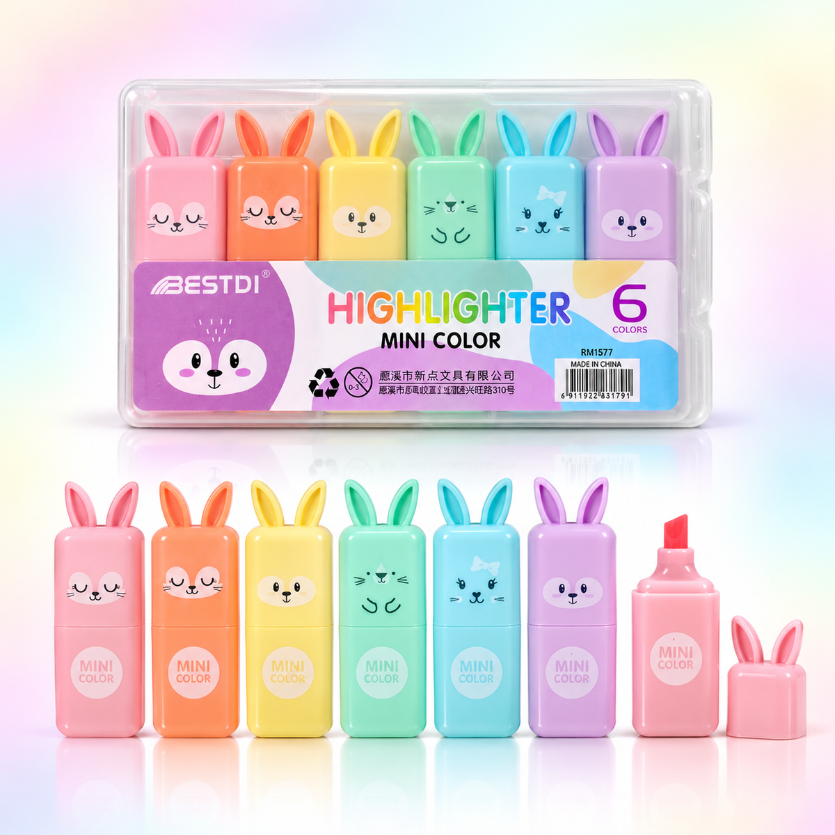 BESTDI Mini Bunny Highlighter Set – 6 Pastel Colors