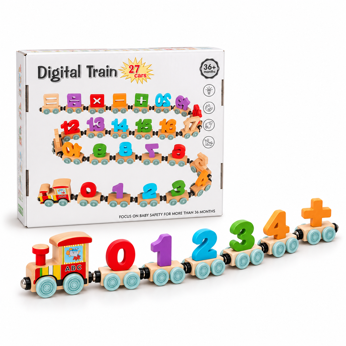 Learning Train (Digital & Alphabet) – 27 Cars Educational Wooden Train